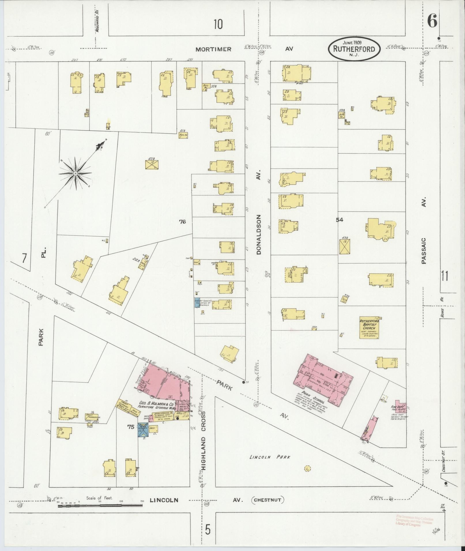 Sanborn Fire Insurance Map from Rutherford, Bergen County, New Jersey (1909), Sheet #0006 - Complete Map Set gallery image, historic Sanborn map, vintage wall art, New Jersey New Jersey