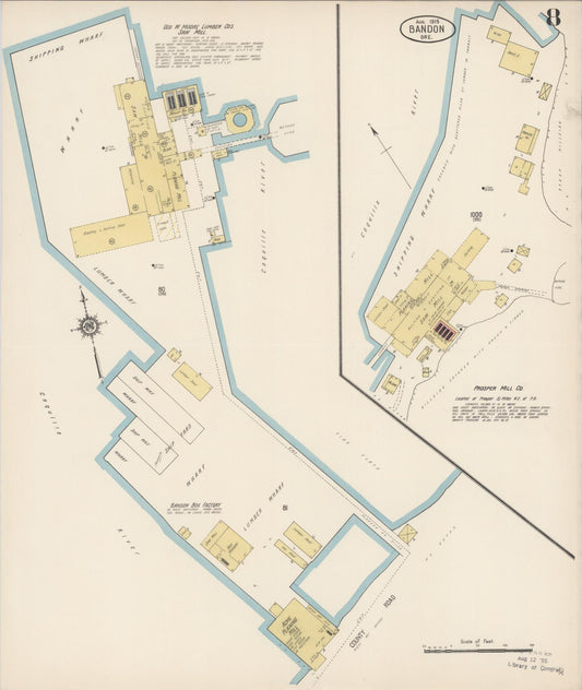 Sanborn Fire Insurance Map from Bandon, Coos County, Oregon (1915), Sheet #0008 - Historic Sanborn Fire Insurance Map Print, vintage old map wall art, antique decor, genealogy gift, Oregon Oregon map