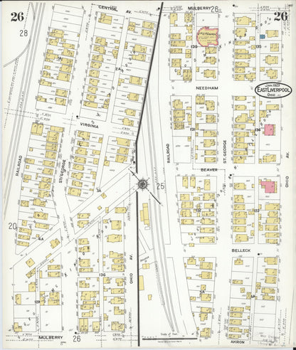 Sanborn Fire Insurance Map from East Liverpool, Columbiana County, Ohio (1923), Sheet #0026 - Historic Sanborn Fire Insurance Map Print, vintage old map wall art, antique decor, genealogy gift, Ohio Ohio map