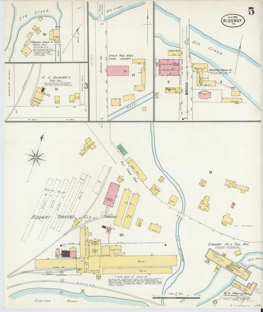 Sanborn Fire Insurance Map from Ridgway, Elk County, Pennsylvania (1898), Sheet #0005 - Historic Sanborn Fire Insurance Map Print, vintage old map wall art, antique decor, genealogy gift, Pennsylvania Pennsylvania map