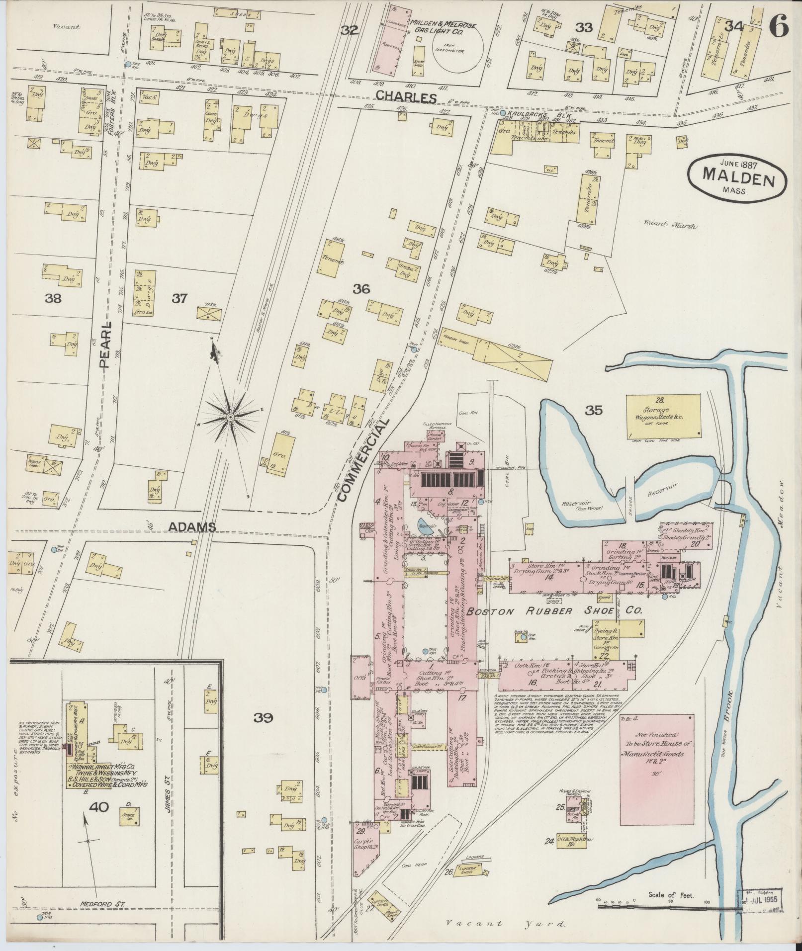 Sanborn Fire Insurance Map from Malden, Middlesex County, Massachusetts (1887), Sheet #0006 - Historic Sanborn Fire Insurance Map Print, vintage old map wall art, antique decor, genealogy gift, Massachusetts Massachusetts map