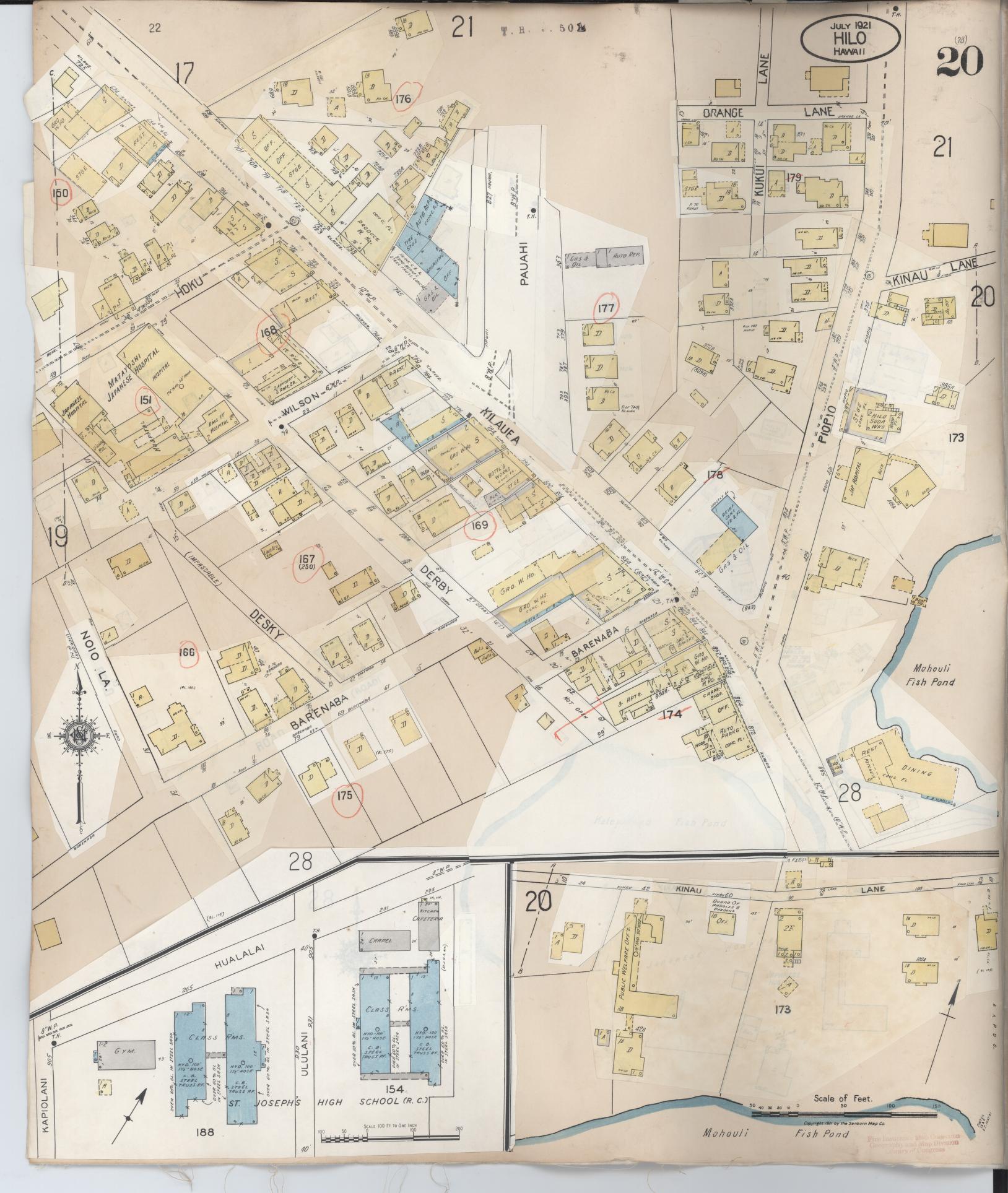 Sanborn Fire Insurance Map from Hilo, Hawaii County, Hawaii (1957), Sheet #0020 - Historic Sanborn Fire Insurance Map Print