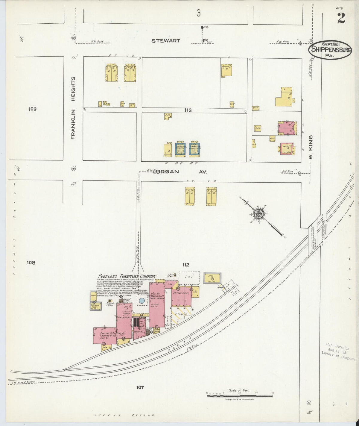 Sanborn Fire Insurance Map from Shippensburg, Cumberland And Franklin Counties, Pennsylvania (1921), Sheet #0002 - Historic Sanborn Fire Insurance Map Print, vintage old map wall art, antique decor, genealogy gift, Counties Pennsylvania map