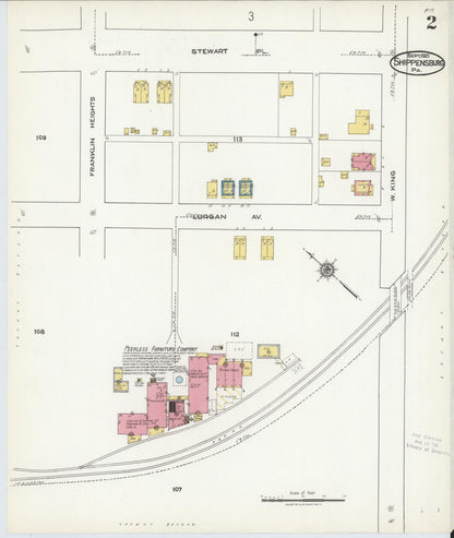Sanborn Fire Insurance Map from Shippensburg, Cumberland And Franklin Counties, Pennsylvania (1921), Sheet #0002 - Historic Sanborn Fire Insurance Map Print, vintage old map wall art, antique decor, genealogy gift, Counties Pennsylvania map