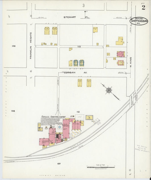 Sanborn Fire Insurance Map from Shippensburg, Cumberland And Franklin Counties, Pennsylvania (1921), Sheet #0002 - Historic Sanborn Fire Insurance Map Print, vintage old map wall art, antique decor, genealogy gift, Counties Pennsylvania map