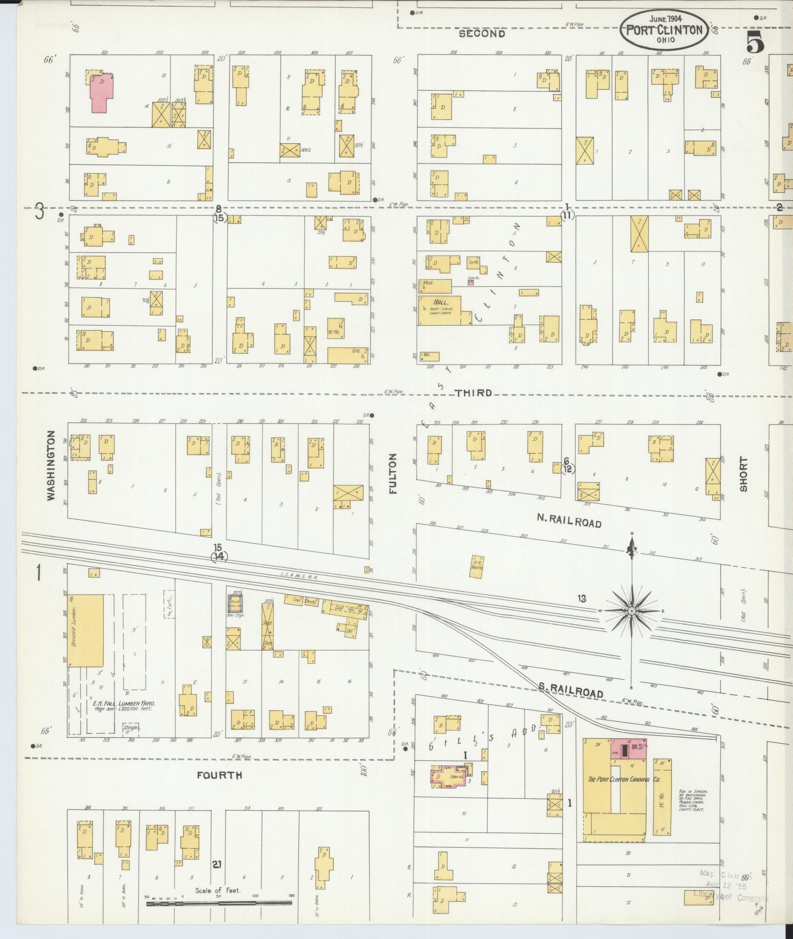 Sanborn Fire Insurance Map from Port Clinton, Ottawa County, Ohio (1904), Sheet #0005 - Historic Sanborn Fire Insurance Map Print, vintage old map wall art, antique decor, genealogy gift, Ohio Ohio map