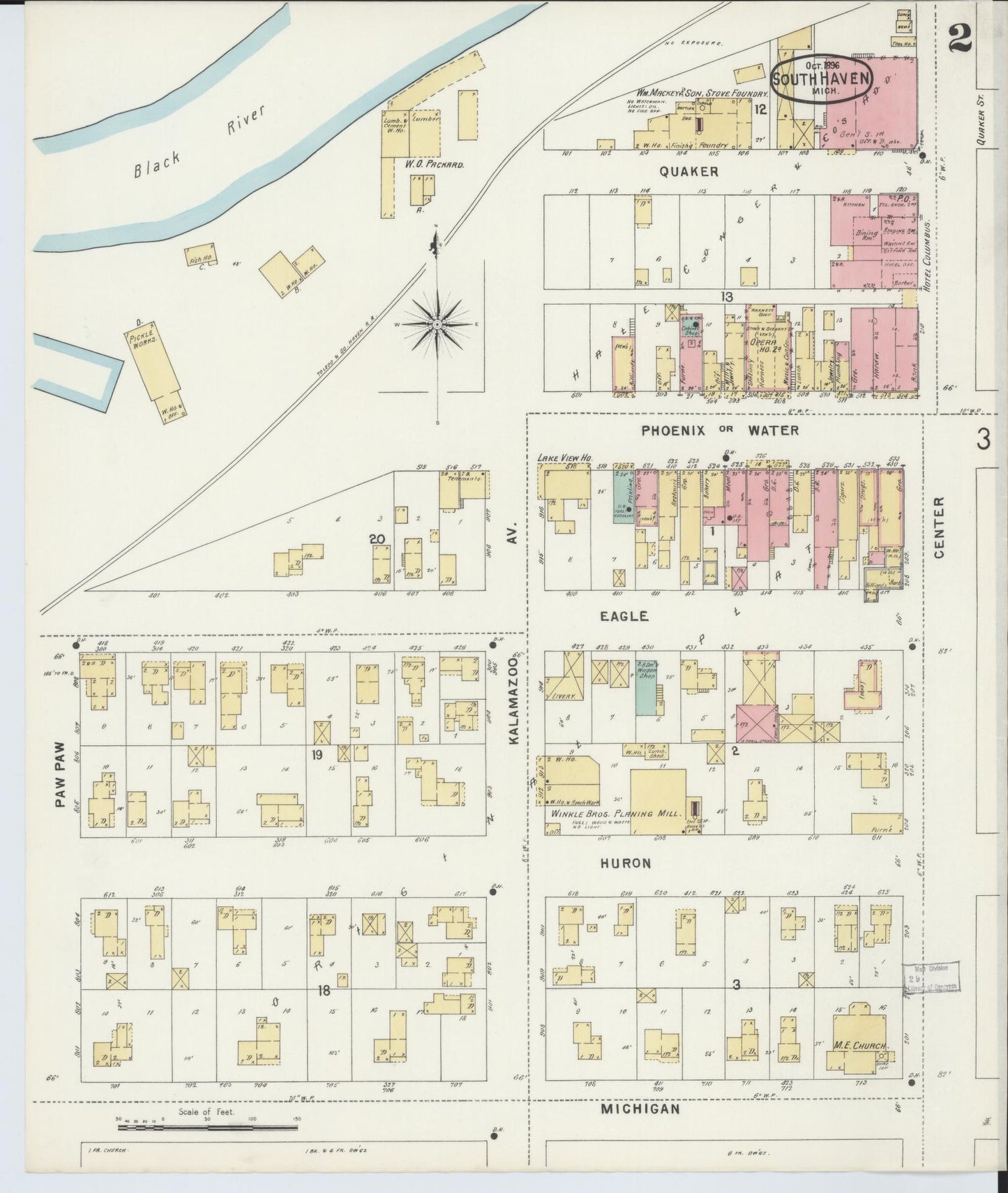 Sanborn Fire Insurance Map from South Haven, Van Buren County, Michigan (1896), Sheet #0002 - Historic Sanborn Fire Insurance Map Print, vintage old map wall art, antique decor, genealogy gift, Michigan Michigan map