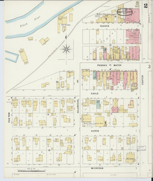 Sanborn Fire Insurance Map from South Haven, Van Buren County, Michigan (1896), Sheet #0002 - Historic Sanborn Fire Insurance Map Print, vintage old map wall art, antique decor, genealogy gift, Michigan Michigan map