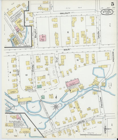 Sanborn Fire Insurance Map from Athol, Worcester County, Massachusetts (1892), Sheet #0005 - Historic Sanborn Fire Insurance Map Print, vintage old map wall art, antique decor, genealogy gift, Massachusetts Massachusetts map