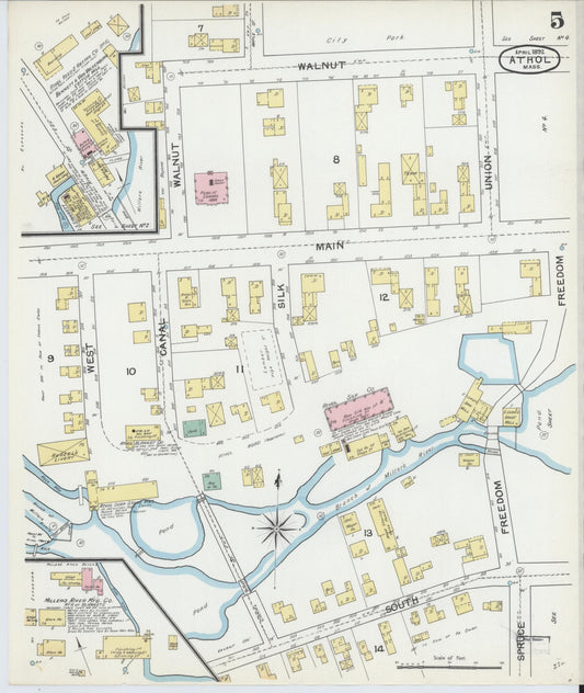 Sanborn Fire Insurance Map from Athol, Worcester County, Massachusetts (1892), Sheet #0005 - Historic Sanborn Fire Insurance Map Print, vintage old map wall art, antique decor, genealogy gift, Massachusetts Massachusetts map