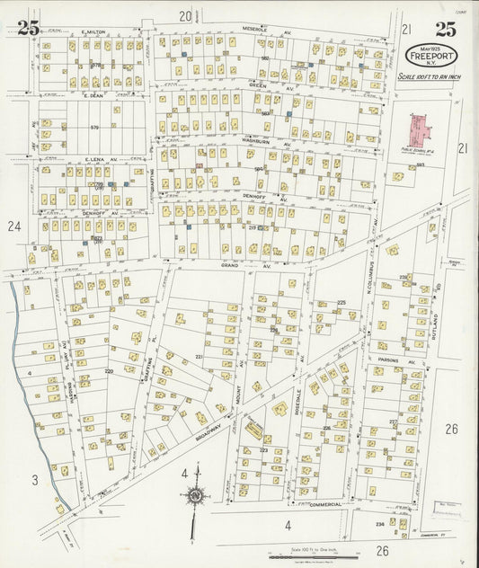Sanborn Fire Insurance Map from Freeport, Nassau County, New York (1925), Sheet #0025 - Historic Sanborn Fire Insurance Map Print, vintage old map wall art, antique decor, genealogy gift, New York New York map