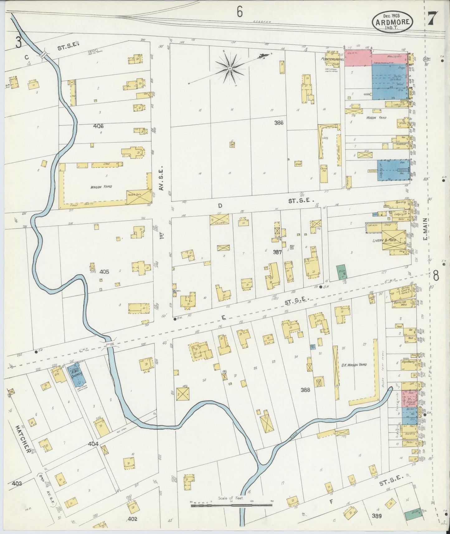 Sanborn Fire Insurance Map from Ardmore, Carter County, Oklahoma (1903), Sheet #0007 - Historic Sanborn Fire Insurance Map Print, vintage old map wall art, antique decor, genealogy gift, Oklahoma Oklahoma map