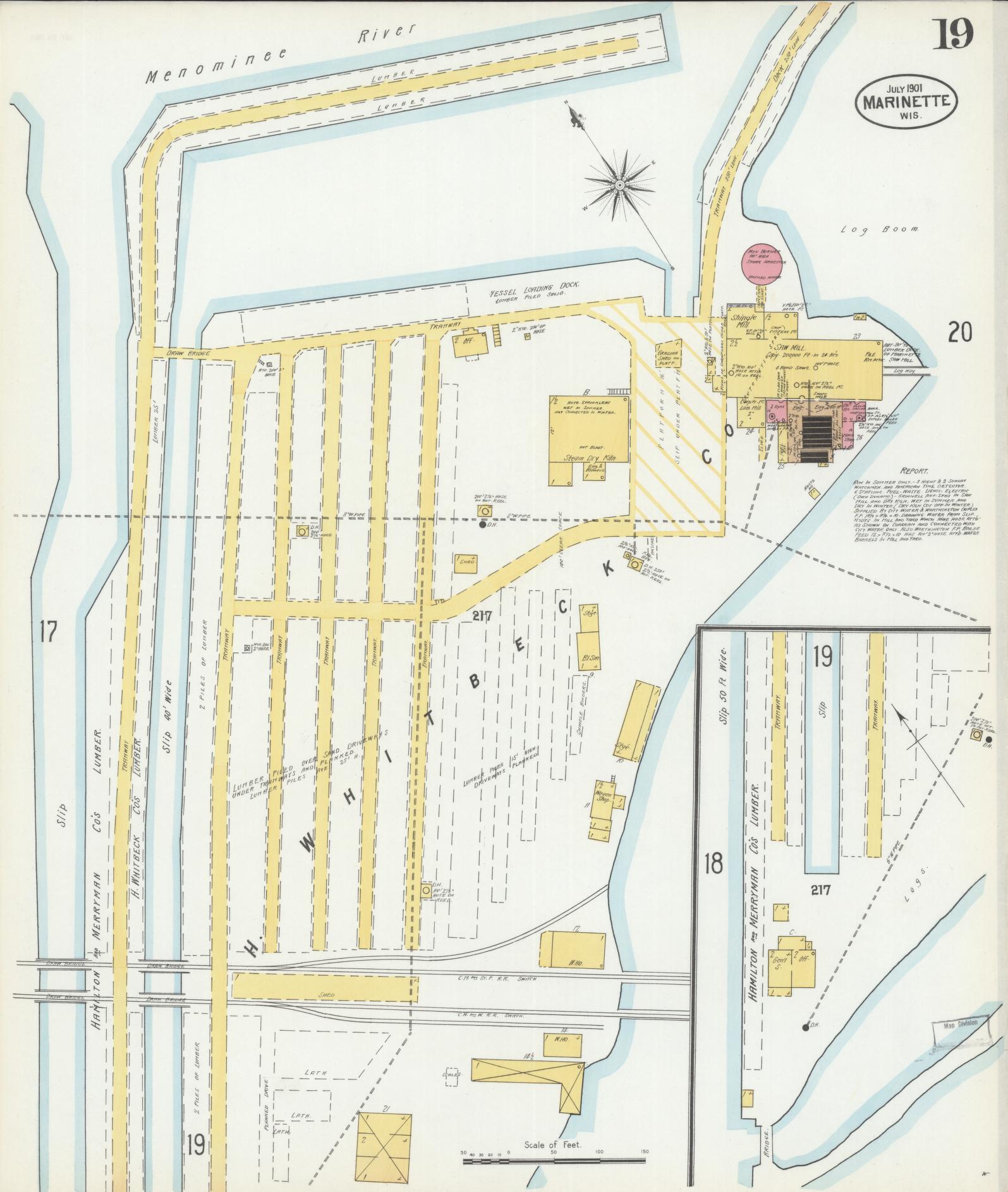 Sanborn Fire Insurance Map from Marinette, Marinette County, Wisconsin (1901), Sheet #0019 - Complete Map Set gallery image, historic Sanborn map, vintage wall art, Wisconsin Wisconsin