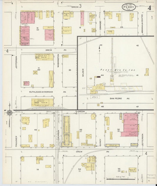Sanborn Fire Insurance Map from Perry, Taylor County, Florida (1913), Sheet #0004 - Historic Sanborn Fire Insurance Map Print, vintage old map wall art, antique decor, genealogy gift, Florida Florida map