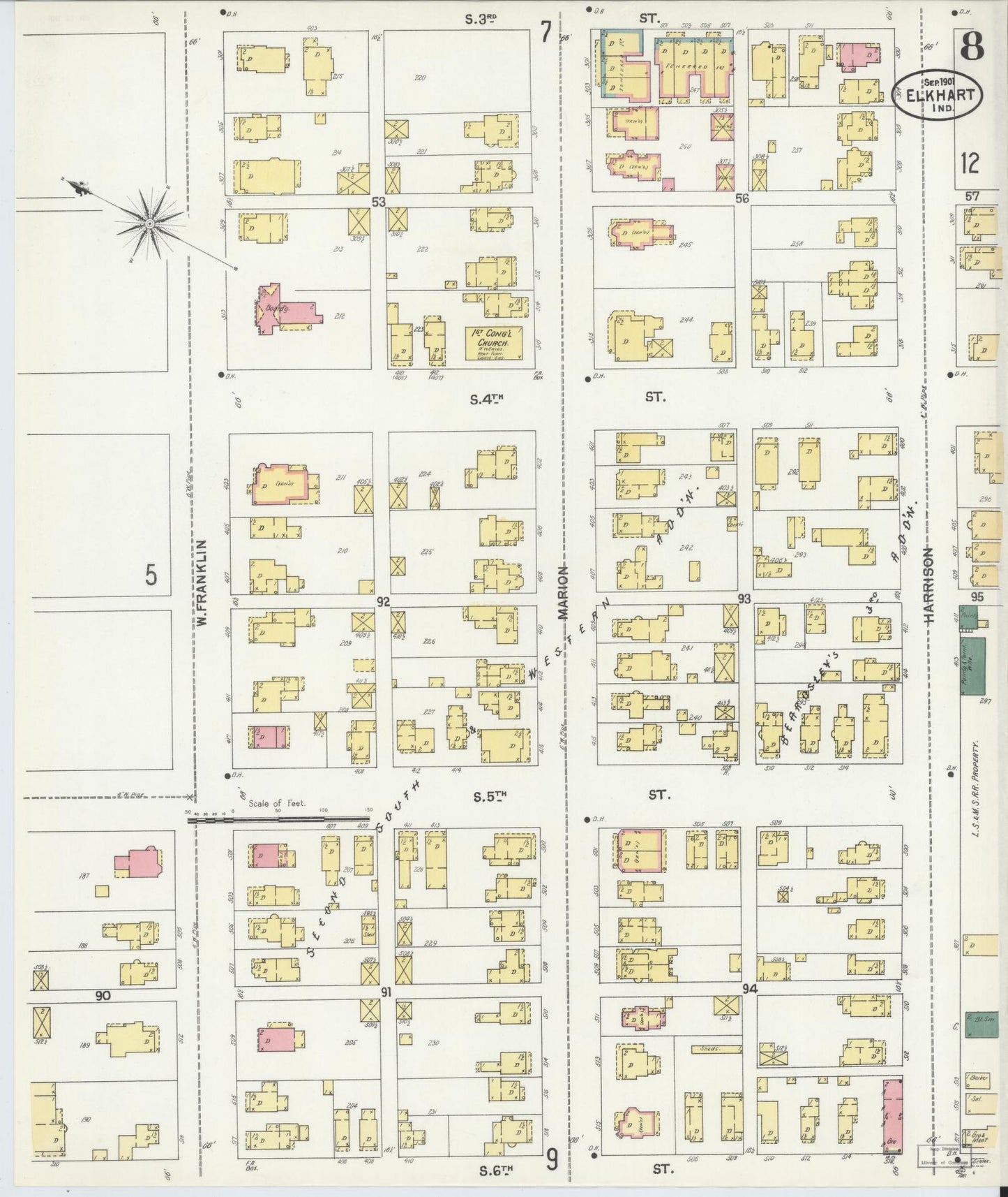 Sanborn Fire Insurance Map from Elkhart, Elkhart County, Indiana (1901), Sheet #0008 - Complete Map Set gallery image, historic Sanborn map, vintage wall art, Indiana Indiana