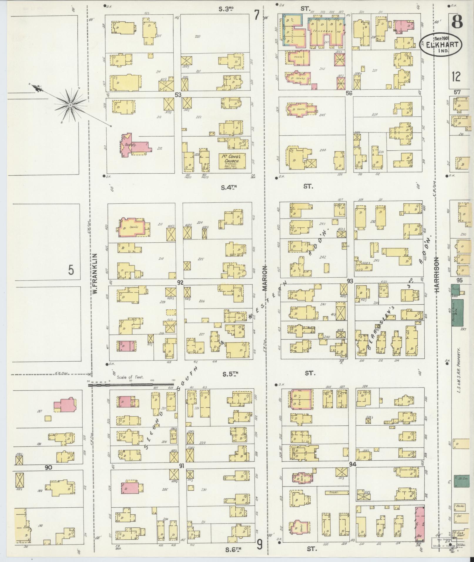 Sanborn Fire Insurance Map from Elkhart, Elkhart County, Indiana (1901), Sheet #0008 - Complete Map Set gallery image, historic Sanborn map, vintage wall art, Indiana Indiana