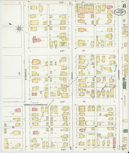 Sanborn Fire Insurance Map from Elkhart, Elkhart County, Indiana (1901), Sheet #0008 - Complete Map Set gallery image, historic Sanborn map, vintage wall art, Indiana Indiana
