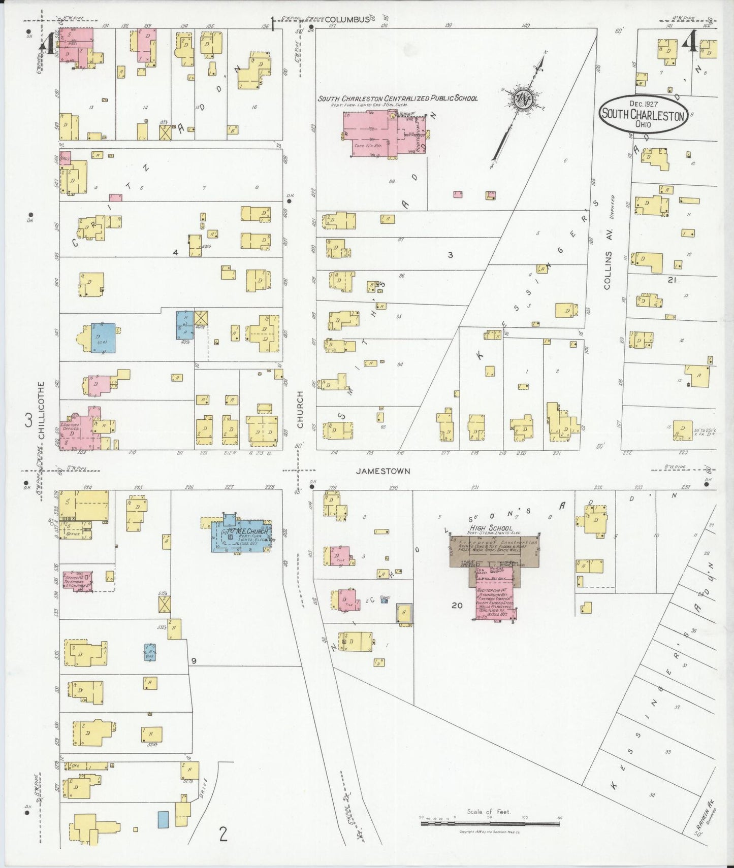 Sanborn Fire Insurance Map from South Charleston, Clark County, Ohio (1927), Sheet #0004 - Complete Map Set gallery image, historic Sanborn map, vintage wall art, Ohio Ohio