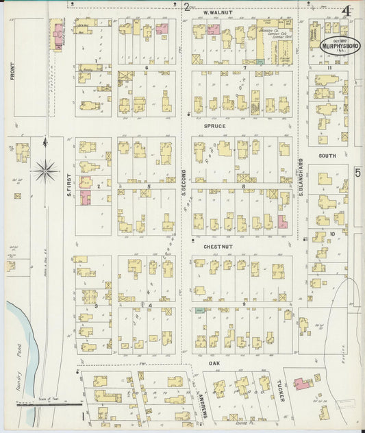 Sanborn Fire Insurance Map from Murphysboro, Jackson County, Illinois (1897), Sheet #0004 - Historic Sanborn Fire Insurance Map Print, vintage old map wall art, antique decor, genealogy gift, Illinois Illinois map