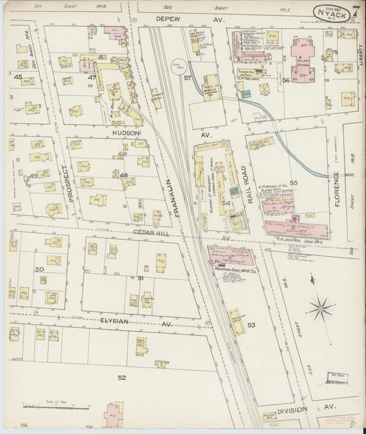 Sanborn Fire Insurance Map from Nyack, Rockland County, New York (1887), Sheet #0007 - Historic Sanborn Fire Insurance Map Print, vintage old map wall art, antique decor, genealogy gift, New York New York map