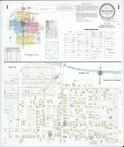Sanborn Fire Insurance Map from Bradford, Darke and Miami Counties, Ohio (1951), Sheet #0001 - Historic Sanborn Fire Insurance Map Print, vintage old map wall art, antique decor, genealogy gift, Ohio Ohio map