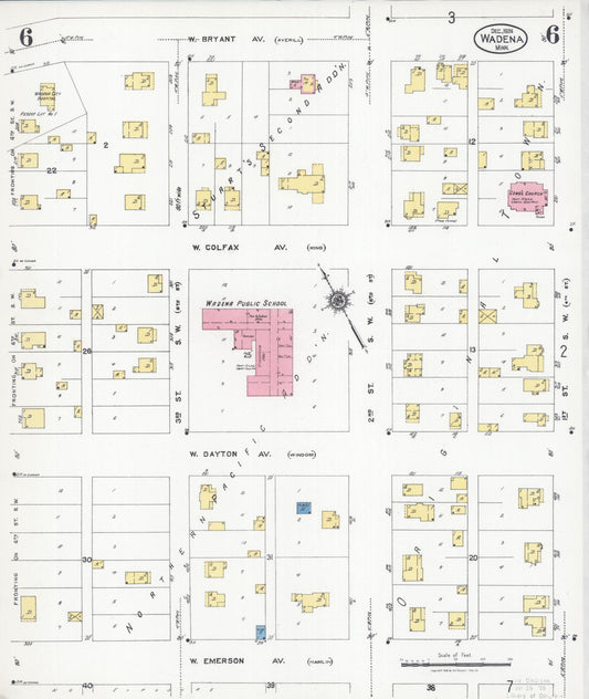 Sanborn Fire Insurance Map from Wadena, Wadena County, Minnesota (1924), Sheet #0006 - Historic Sanborn Fire Insurance Map Print, vintage old map wall art, antique decor, genealogy gift, Minnesota Minnesota map