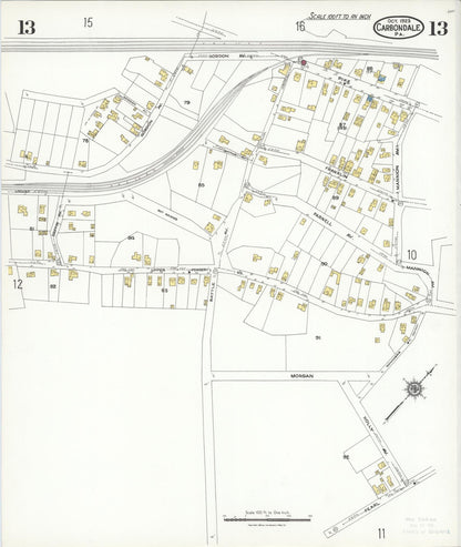 Sanborn Fire Insurance Map from Carbondale, Lackawanna County, Pennsylvania (1923), Sheet #0013 - Historic Sanborn Fire Insurance Map Print, vintage old map wall art, antique decor, genealogy gift, Pennsylvania Pennsylvania map