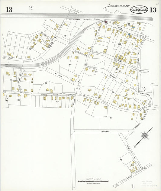 Sanborn Fire Insurance Map from Carbondale, Lackawanna County, Pennsylvania (1923), Sheet #0013 - Historic Sanborn Fire Insurance Map Print, vintage old map wall art, antique decor, genealogy gift, Pennsylvania Pennsylvania map