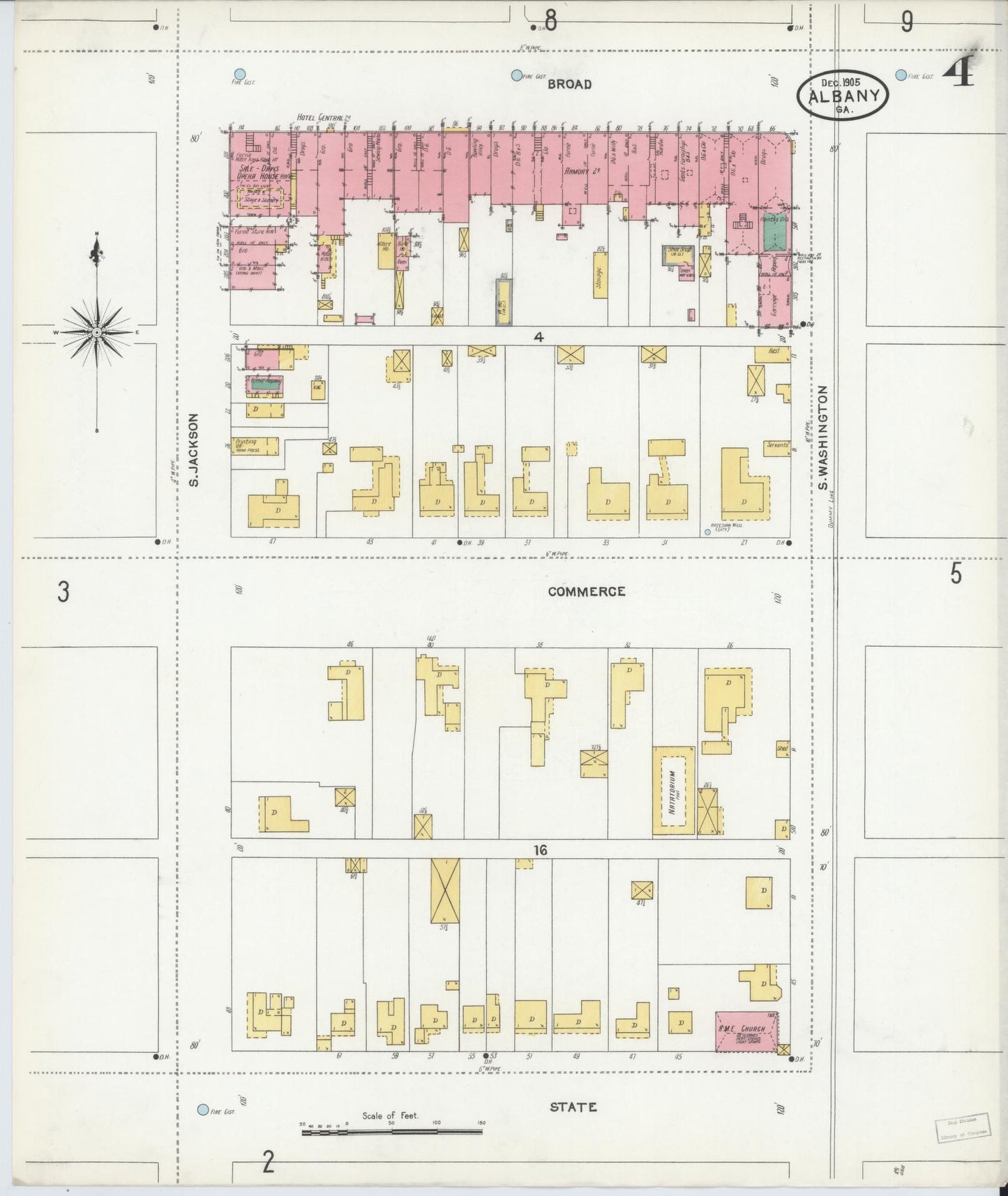 Sanborn Fire Insurance Map from Albany, Dougherty County, Georgia (1905), Sheet #0004 - Complete Map Set gallery image, historic Sanborn map, vintage wall art, Georgia Georgia