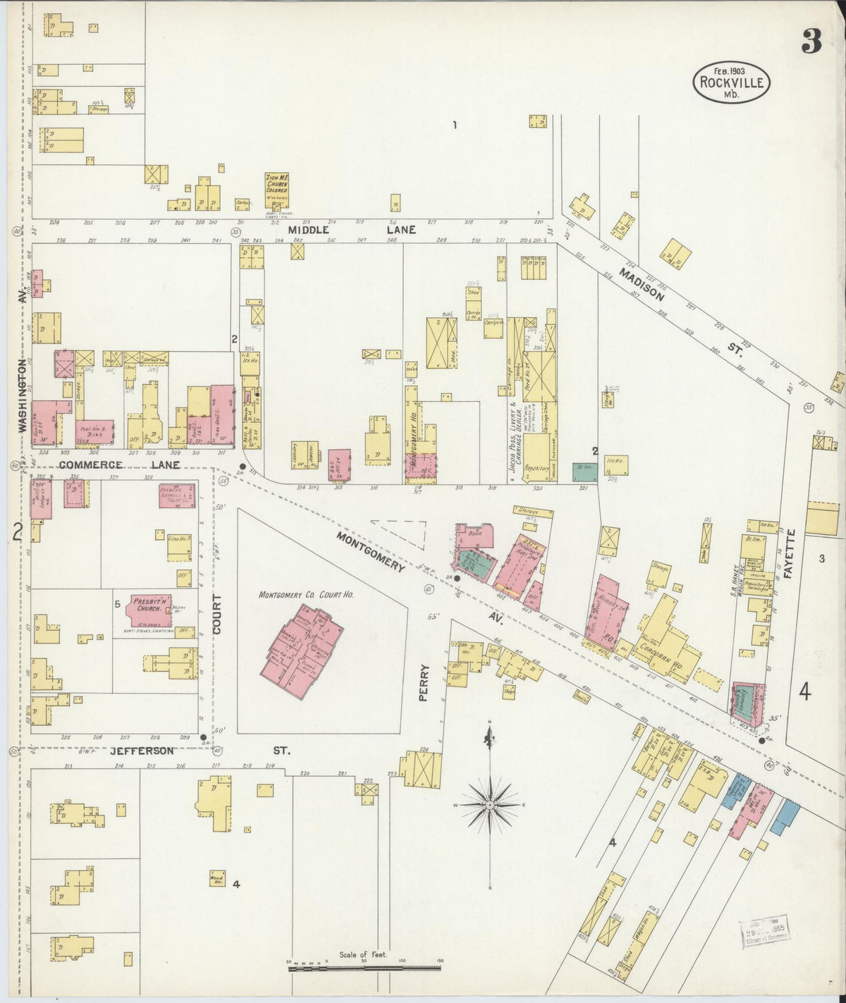 Sanborn Fire Insurance Map from Rockville, Montgomery County, Maryland (1903), Sheet #0003 - Historic Sanborn Fire Insurance Map Print, vintage old map wall art, antique decor, genealogy gift, Maryland Maryland map