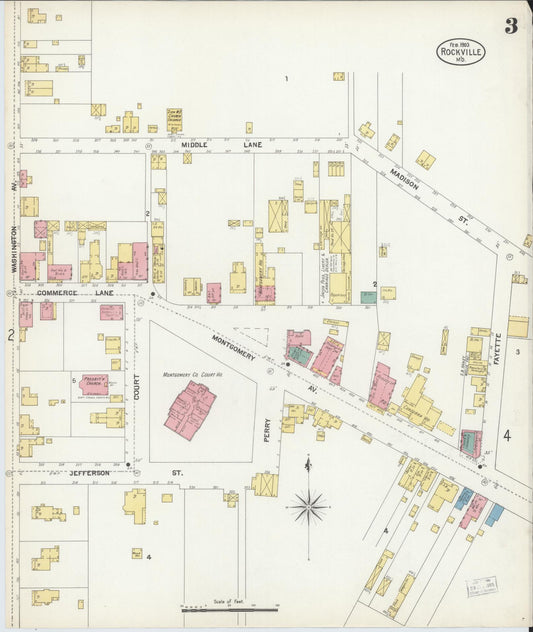 Sanborn Fire Insurance Map from Rockville, Montgomery County, Maryland (1903), Sheet #0003 - Historic Sanborn Fire Insurance Map Print, vintage old map wall art, antique decor, genealogy gift, Maryland Maryland map