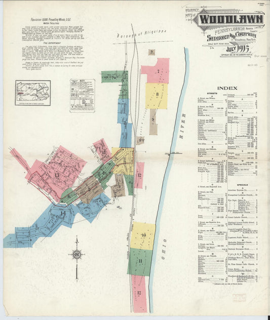 Sanborn Fire Insurance Map from Woodlawn, Beaver County, Pennsylvania (1915), Sheet #0001 - Historic Sanborn Fire Insurance Map Print, vintage old map wall art, antique decor, genealogy gift, Pennsylvania Pennsylvania map