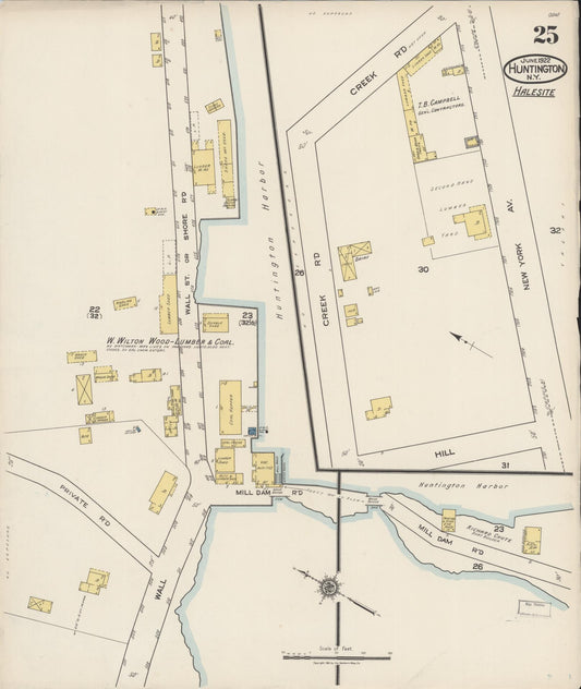 Sanborn Fire Insurance Map from Huntington, Suffolk County, New York (1922), Sheet #0025 - Historic Sanborn Fire Insurance Map Print, vintage old map wall art, antique decor, genealogy gift, New York New York map