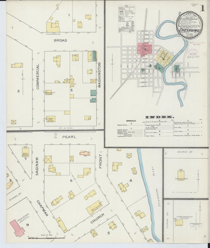 Sanborn Fire Insurance Map from Chesaning, Saginaw County, Michigan (1893), Sheet #0001 - Historic Sanborn Fire Insurance Map Print, vintage old map wall art, antique decor, genealogy gift, Michigan Michigan map