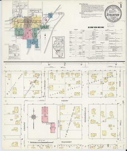 Sanborn Fire Insurance Map from Staunton, Macoupin County, Illinois (1913), Sheet #0001 - Complete Map Set gallery image, historic Sanborn map, vintage wall art, Illinois Illinois