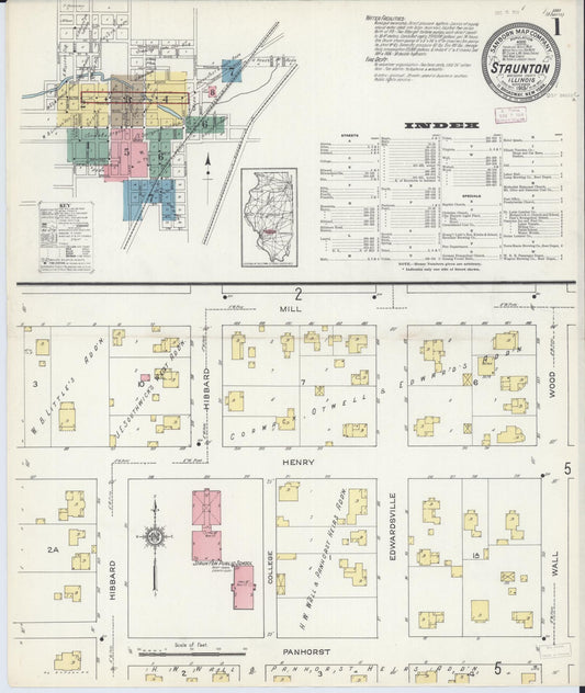 Sanborn Fire Insurance Map from Staunton, Macoupin County, Illinois (1913), Sheet #0001 - Complete Map Set gallery image, historic Sanborn map, vintage wall art, Illinois Illinois