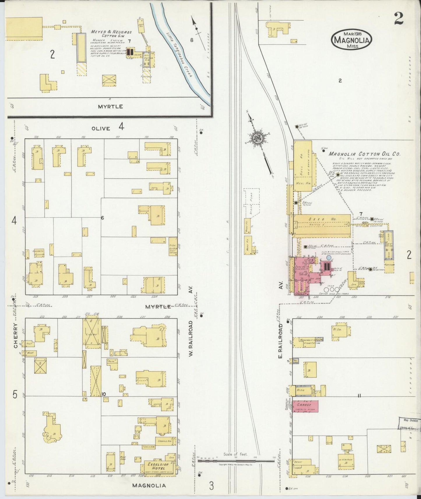 Sanborn Fire Insurance Map from Magnolia, Pike County, Mississippi (1918), Sheet #0002 - Complete Map Set gallery image, historic Sanborn map, vintage wall art, Mississippi Mississippi