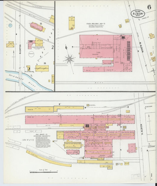 Sanborn Fire Insurance Map from Albion, Calhoun County, Michigan (1900), Sheet #0006 - Historic Sanborn Fire Insurance Map Print, vintage old map wall art, antique decor, genealogy gift, Michigan Michigan map