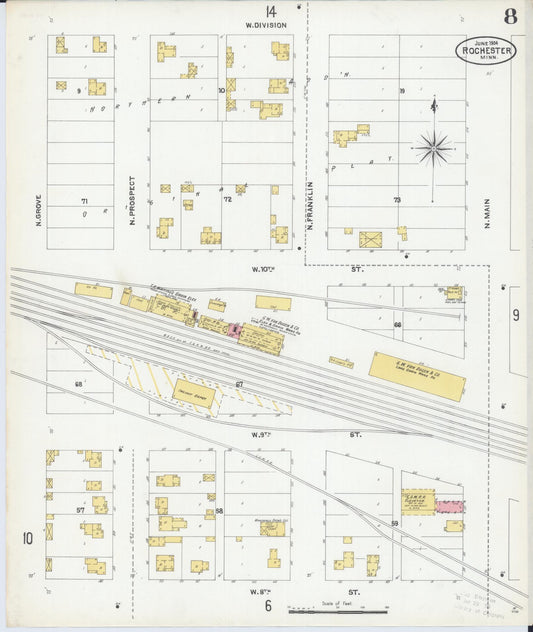 Sanborn Fire Insurance Map from Rochester, Olmsted County, Minnesota (1904), Sheet #0008 - Historic Sanborn Fire Insurance Map Print, vintage old map wall art, antique decor, genealogy gift, Minnesota Minnesota map