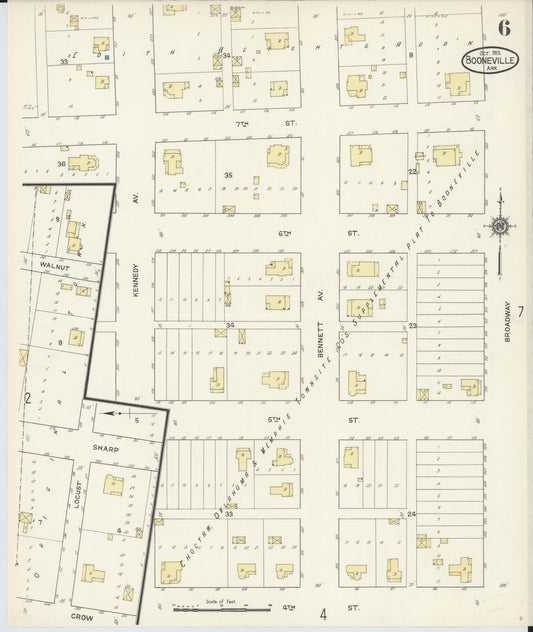 Sanborn Fire Insurance Map from Booneville, Logan County, Arkansas (1913), Sheet #0006 - Historic Sanborn Fire Insurance Map Print, vintage old map wall art, antique decor, genealogy gift, Arkansas Arkansas map