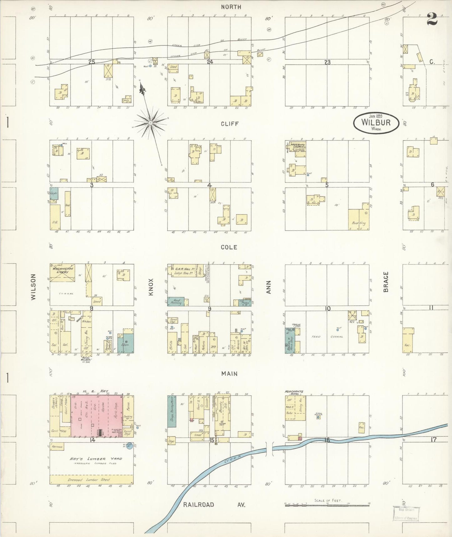 Sanborn Fire Insurance Map from Wilbur, Lincoln County, Washington (1899), Sheet #0002 - Complete Map Set gallery image, historic Sanborn map, vintage wall art, Washington Washington