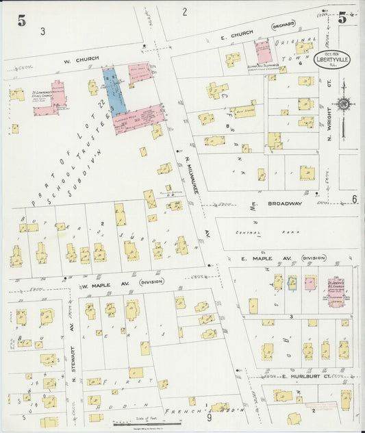 Sanborn Fire Insurance Map from Libertyville, Lake County, Illinois (1924), Sheet #0005 - Historic Sanborn Fire Insurance Map Print, vintage old map wall art, antique decor, genealogy gift, Illinois Illinois map