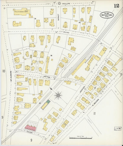 Sanborn Fire Insurance Map from Watertown, Middlesex County, Massachusetts (1904), Sheet #0012 - Complete Map Set gallery image, historic Sanborn map, vintage wall art, Massachusetts Massachusetts