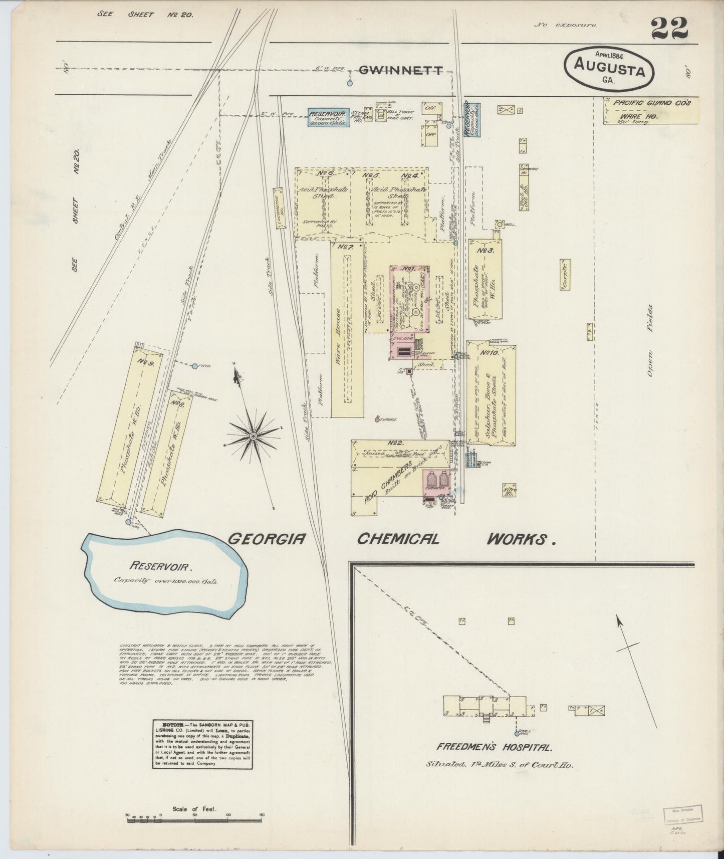 Sanborn Fire Insurance Map from Augusta, Richmond County, Georgia (1884), Sheet #0022 - Complete Map Set gallery image, historic Sanborn map, vintage wall art, Georgia Georgia