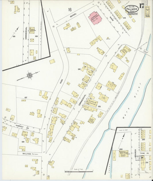 Sanborn Fire Insurance Map from Palmer, Hampden County, Massachusetts (1911), Sheet #0017 - Historic Sanborn Fire Insurance Map Print, vintage old map wall art, antique decor, genealogy gift, Massachusetts Massachusetts map