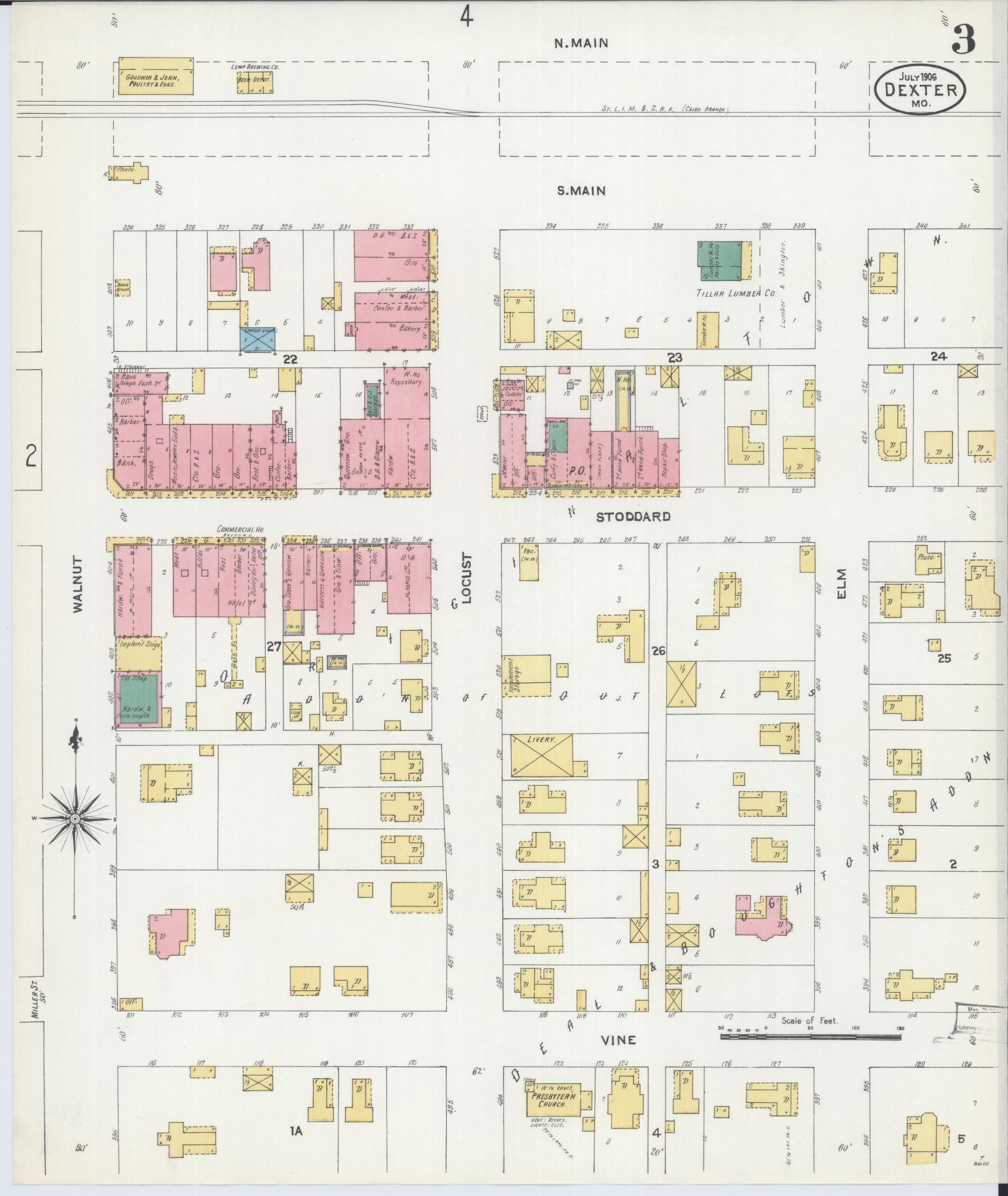 Sanborn Fire Insurance Map from Dexter, Stoddard County, Missouri (1906), Sheet #0003 - Complete Map Set gallery image, historic Sanborn map, vintage wall art, Missouri Missouri
