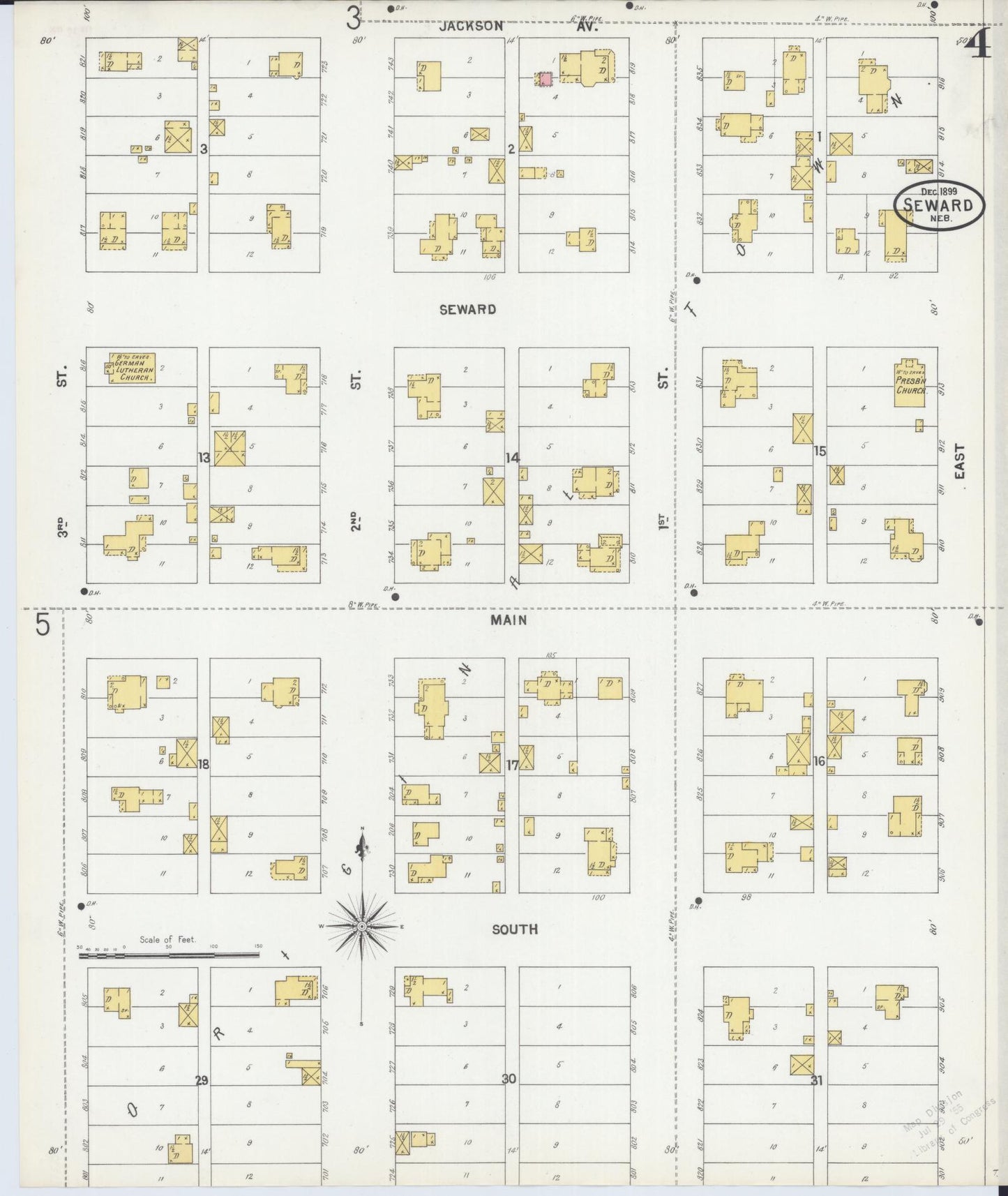 Sanborn Fire Insurance Map from Seward, Seward County, Nebraska (1899), Sheet #0004 - Complete Map Set gallery image, historic Sanborn map, vintage wall art, Nebraska Nebraska
