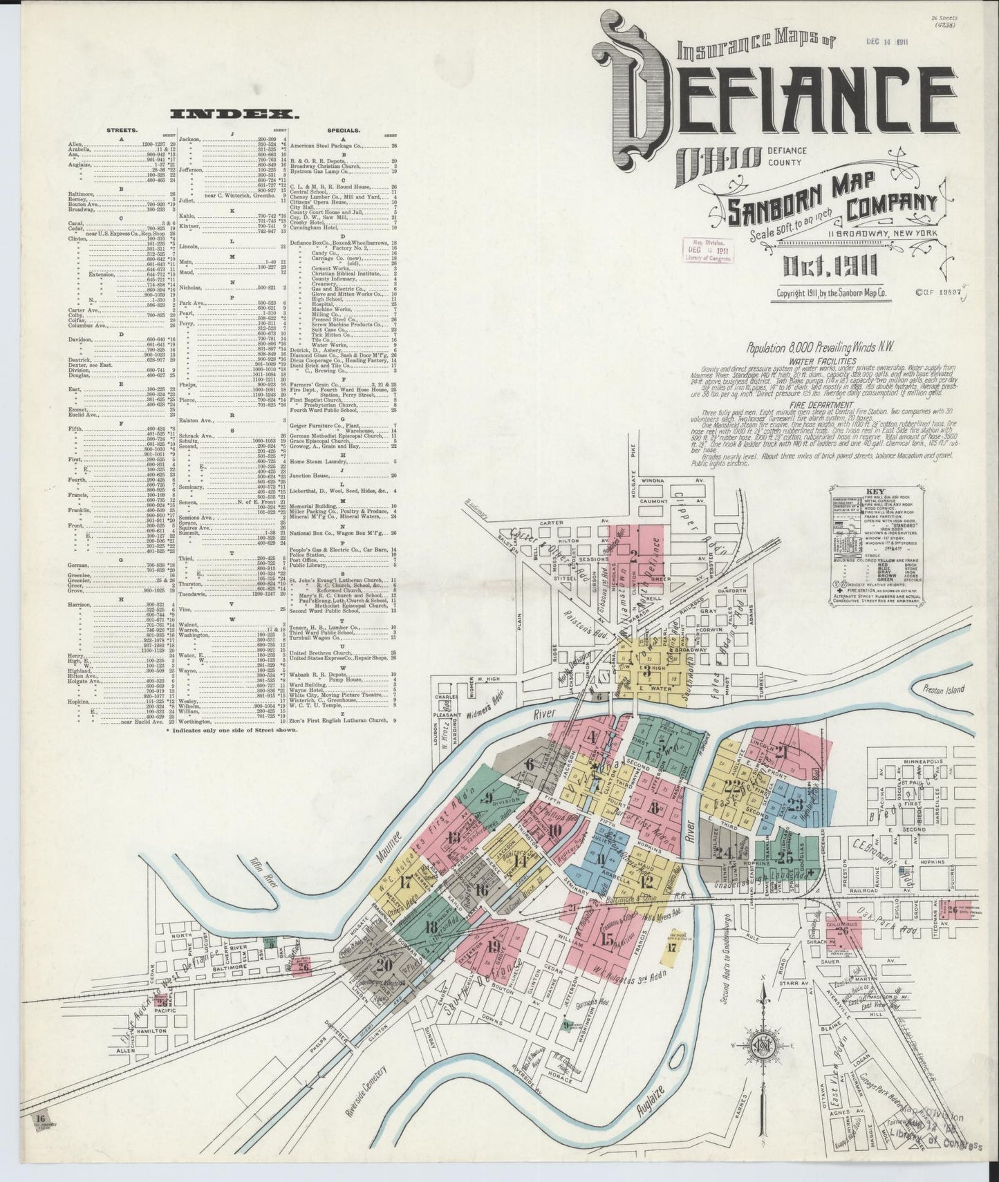 Sanborn Fire Insurance Map from Defiance, Defiance County, Ohio (1911), Sheet #0001 - Historic Sanborn Fire Insurance Map Print, vintage old map wall art, antique decor, genealogy gift, Ohio Ohio map
