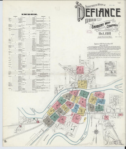 Sanborn Fire Insurance Map from Defiance, Defiance County, Ohio (1911), Sheet #0001 - Historic Sanborn Fire Insurance Map Print, vintage old map wall art, antique decor, genealogy gift, Ohio Ohio map