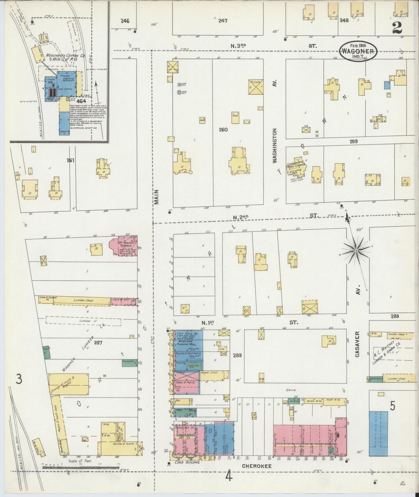 Sanborn Fire Insurance Map from Wagoner, Wagoner County, Oklahoma (1905), Sheet #0002 - Complete Map Set gallery image, historic Sanborn map, vintage wall art, Oklahoma Oklahoma